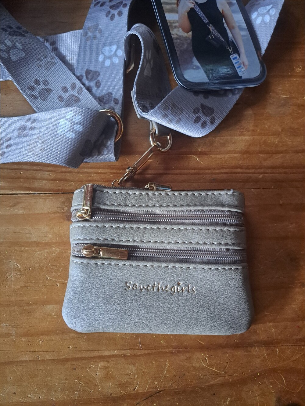 Save the Girls Clip & Go Hands-Free Phone Crossbody Strap Zippered Pouch Lanyard